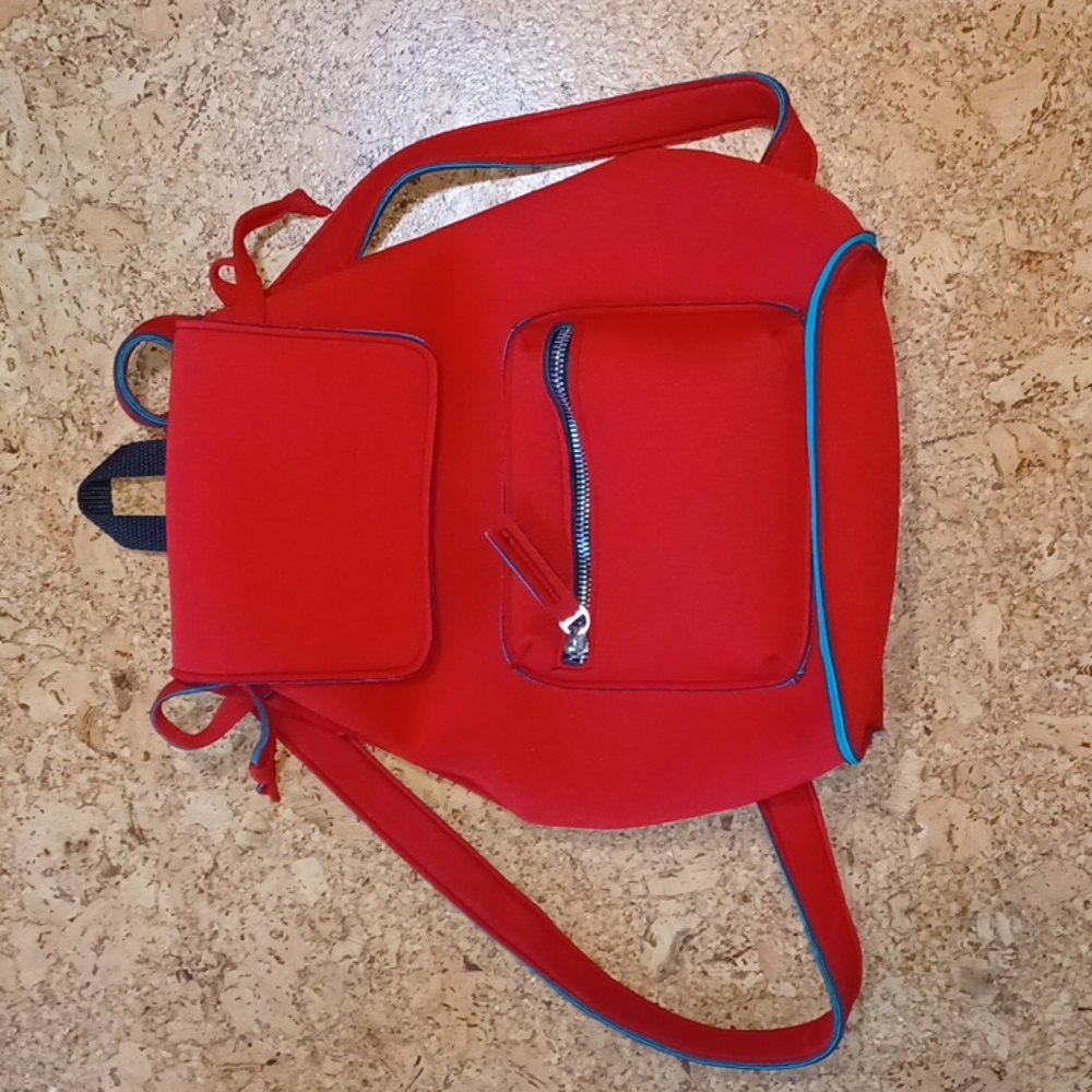 Leghila Made In Italy Red&Blue Neoprene Backpack Purse In Like New Condition